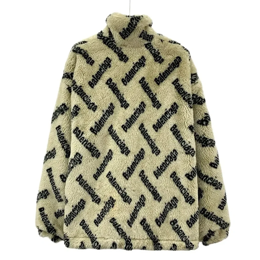 Balenciaga Faux Fur Logo Jacket Beige/Black - Picture 6 of 6